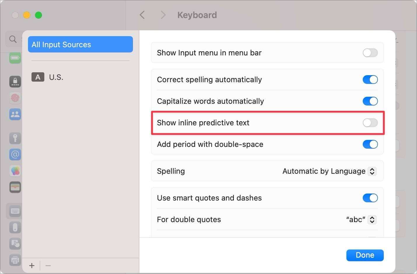 Show inline predictive text option