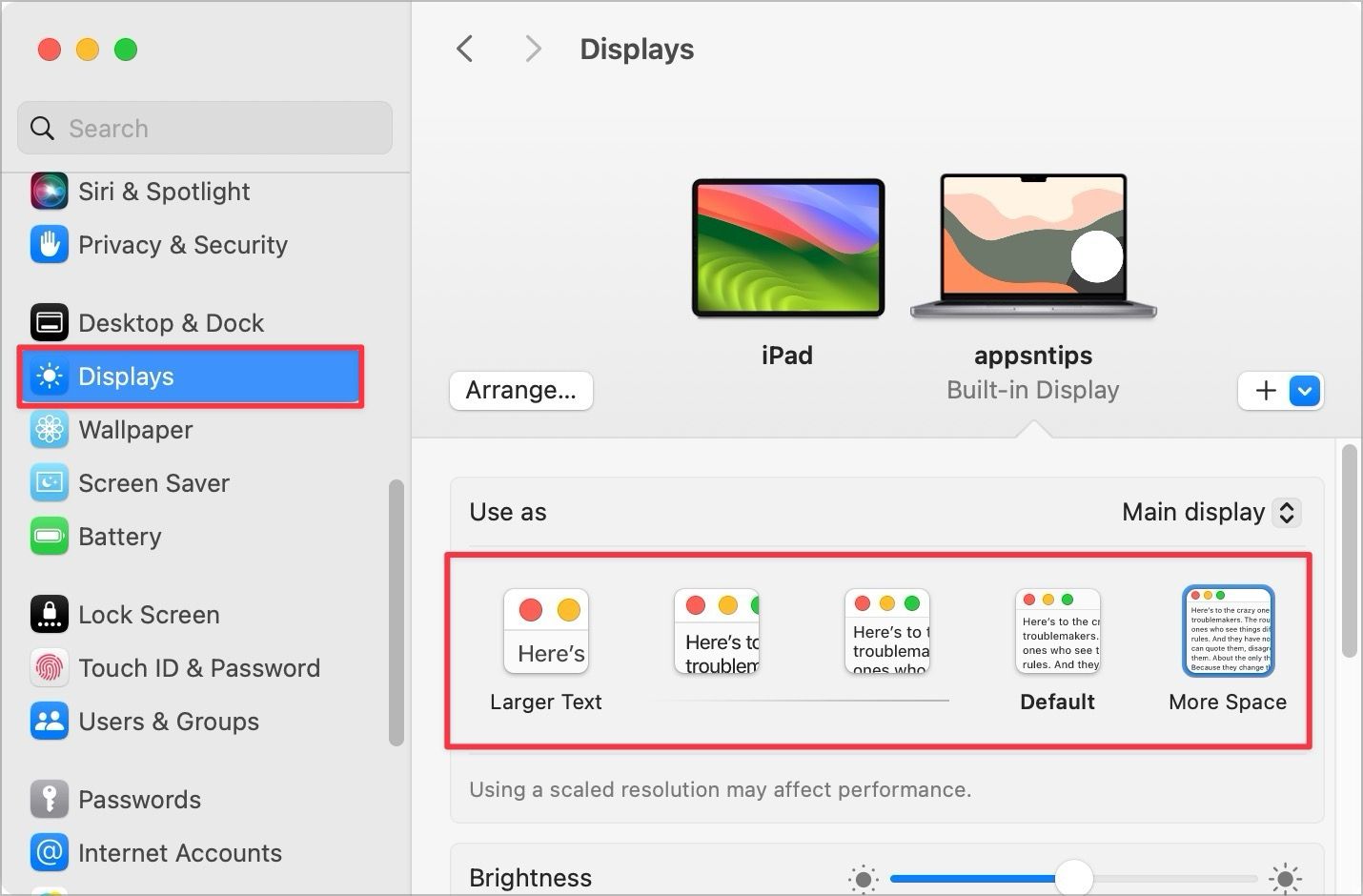 Display scaling options in macOS