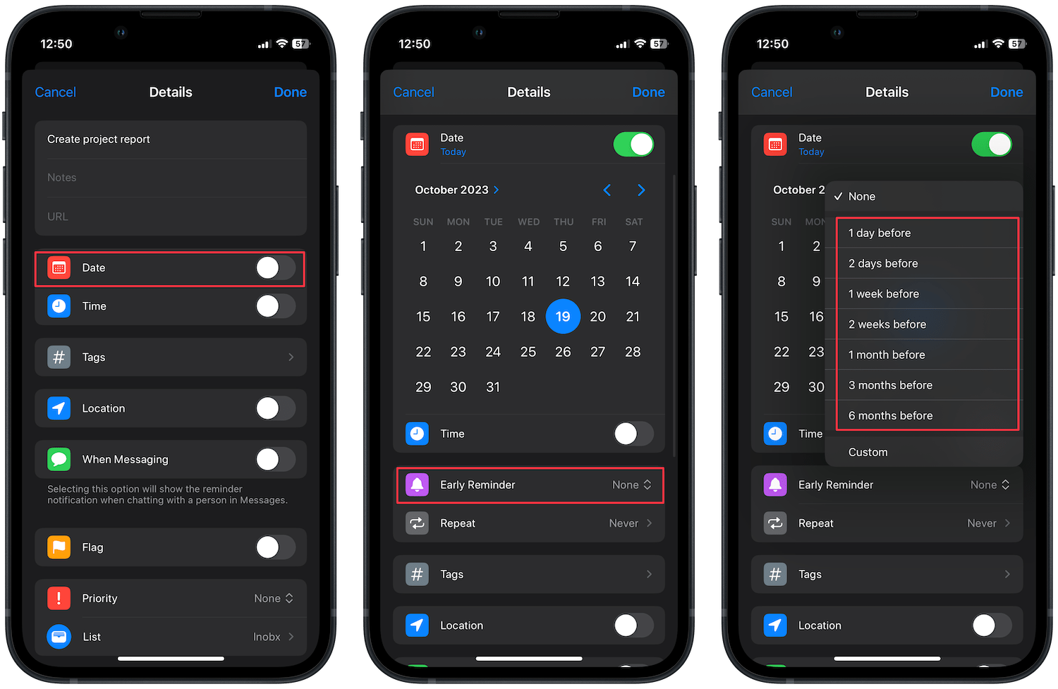 Early reminders feature on iPhone