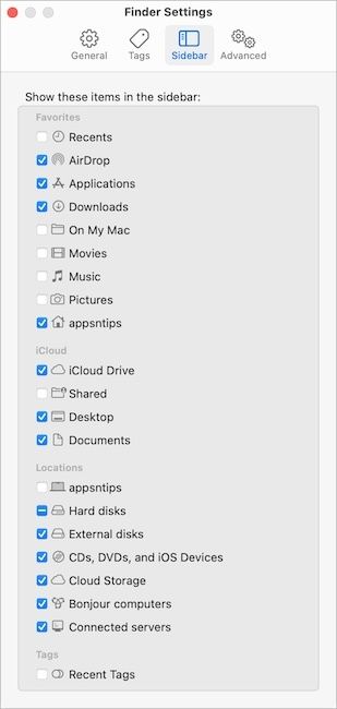 Finder Sidebar Settings