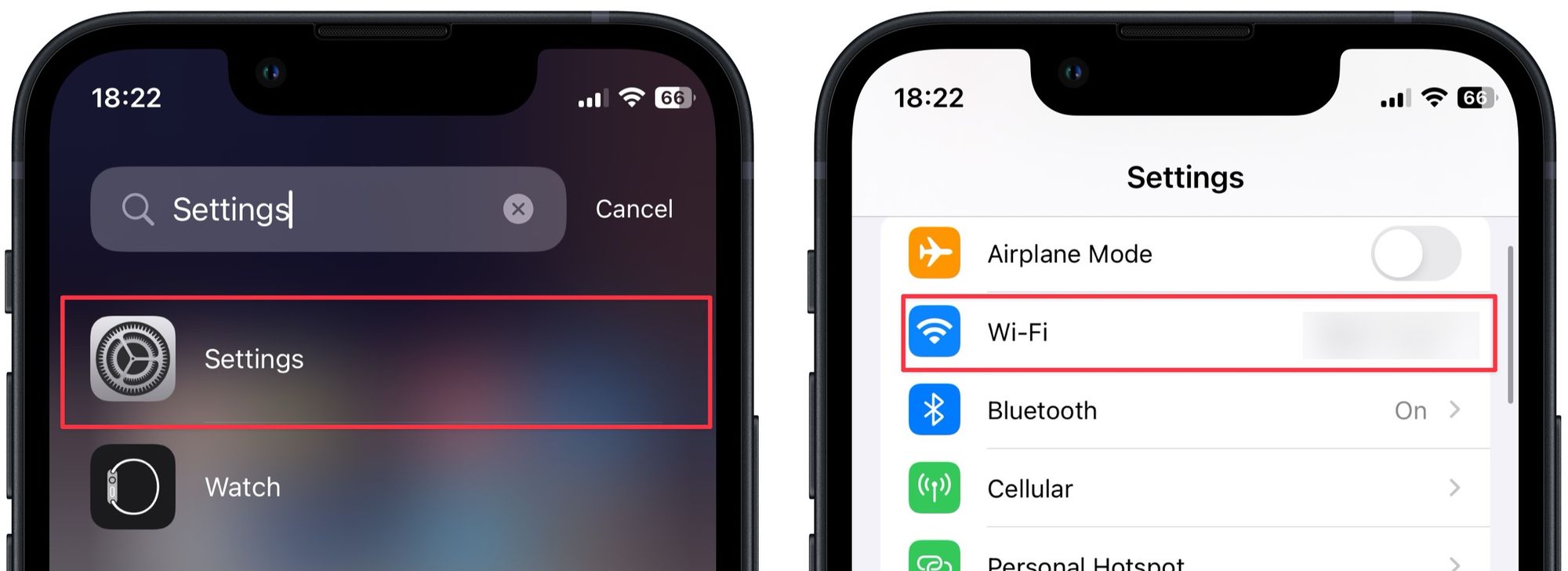 Opening wi-fi settings on iphone