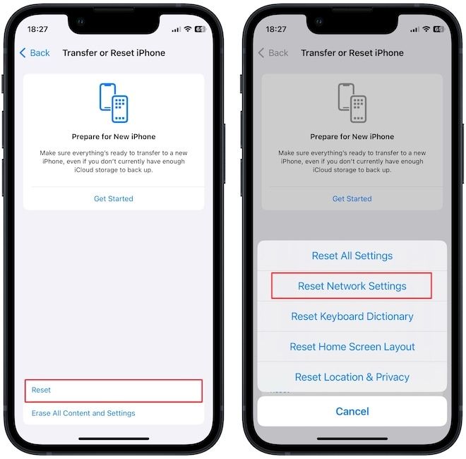 Reset network settings