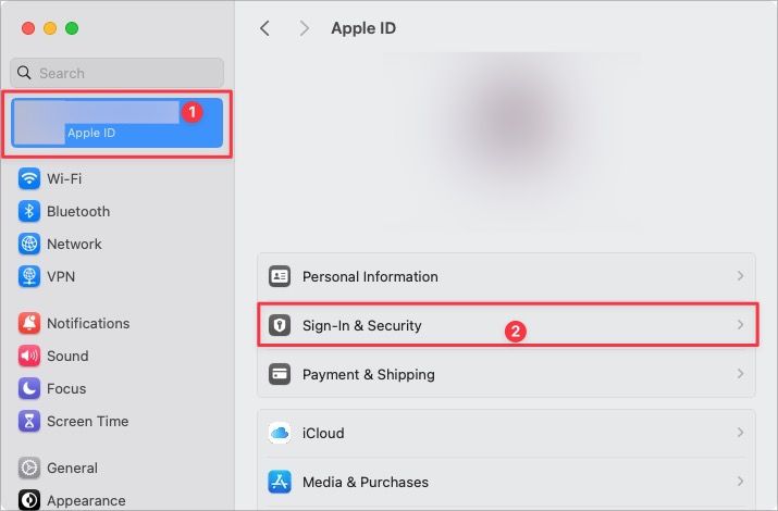 Opening Sign-In & Security option