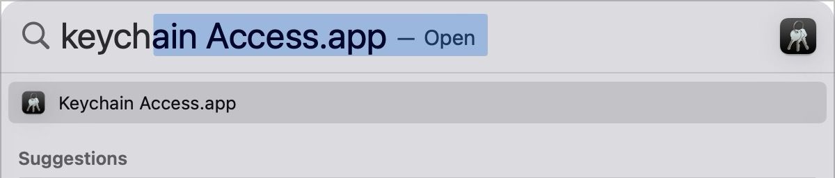 Using Spotlight to open Keychain Access