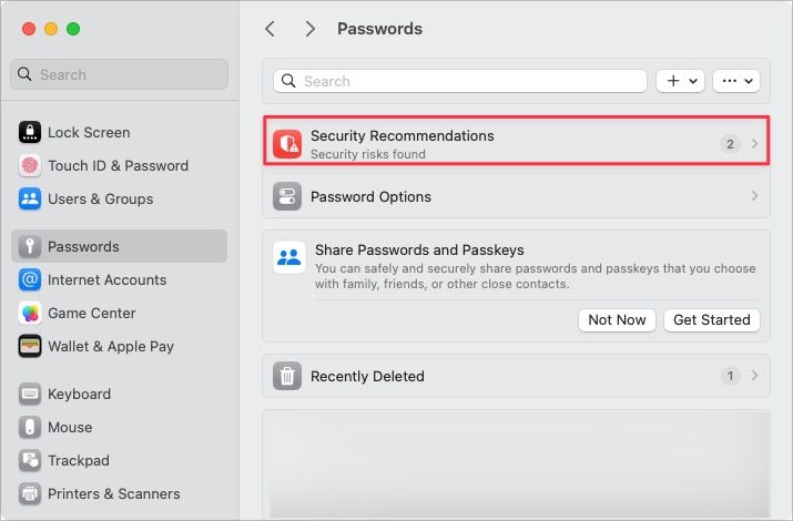 Security Recommendations settings