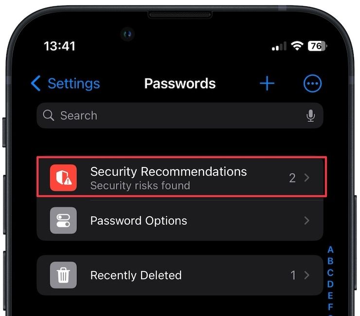 Opening Security Recommendations on iPhone