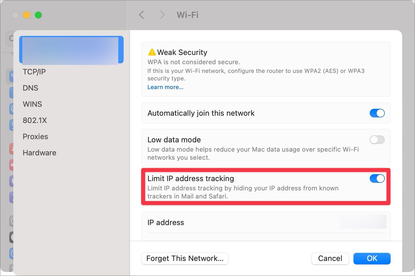 Limit IP address tracking option