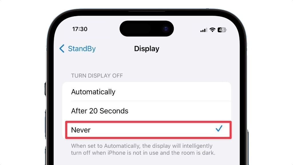 Stop iPhone display from turning off in standby mode