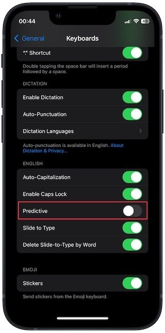 Turning off toggle for Predictive option