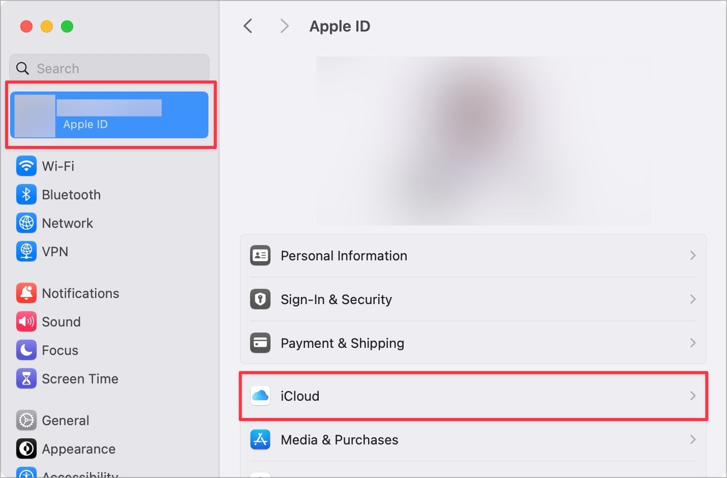 Opening iCloud settings on Mac