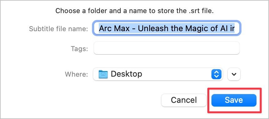 Saving SRT file on Mac
