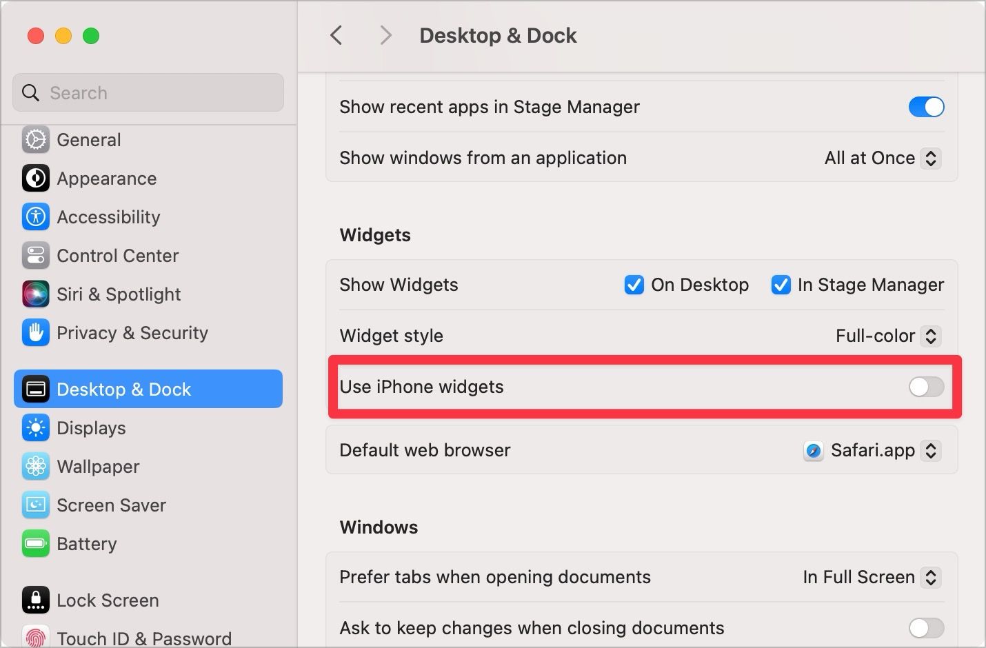 Use iPhone widgets settings option screenshot