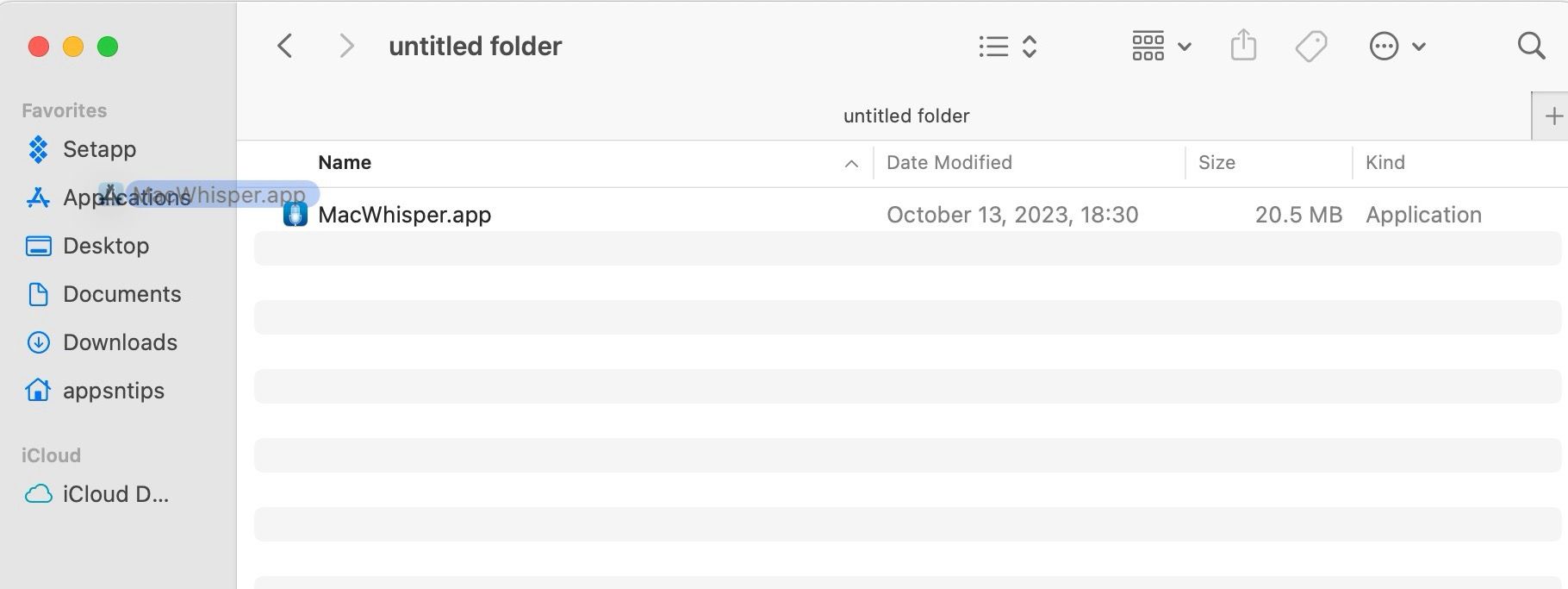 dragging MacWhisper app in application folder