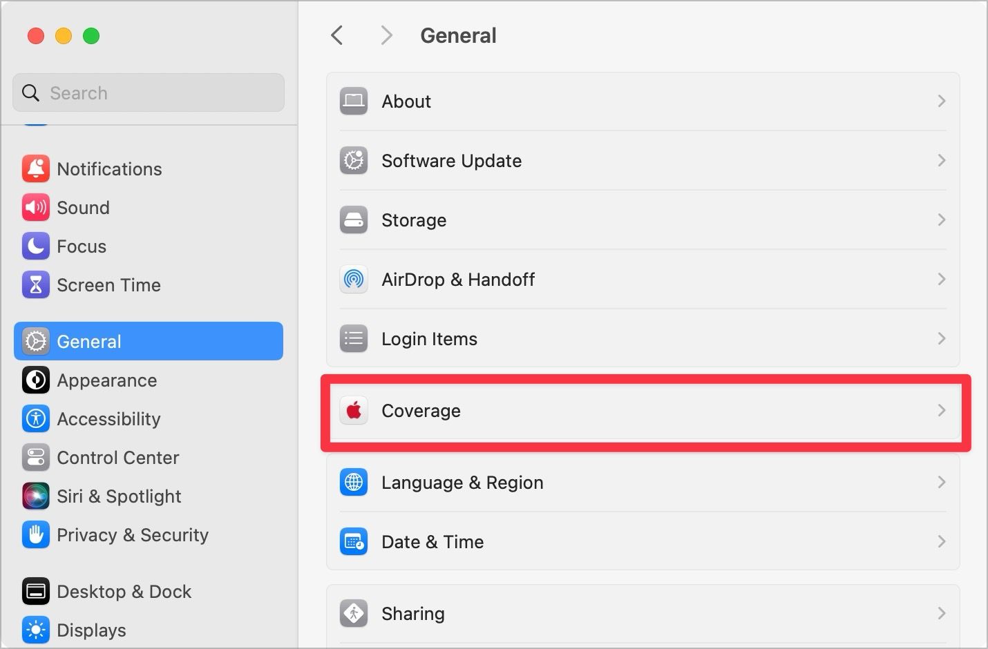 Coverage options in General Tab