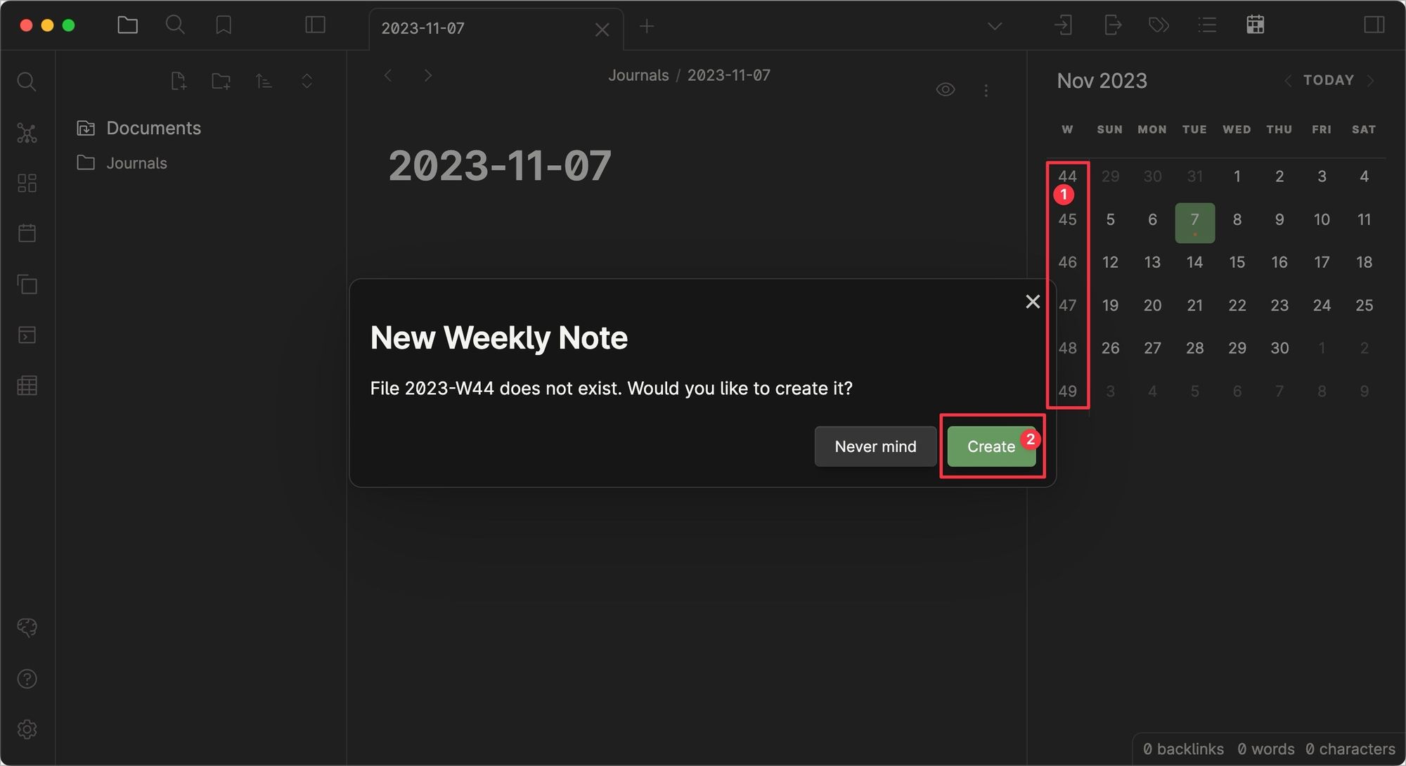Creating weekly note in Obsidian