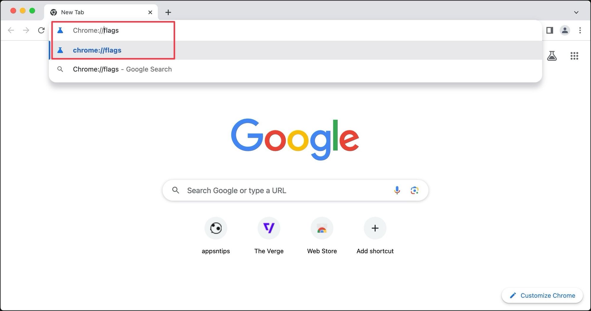 Opening Chrome Flags in Google Chrome