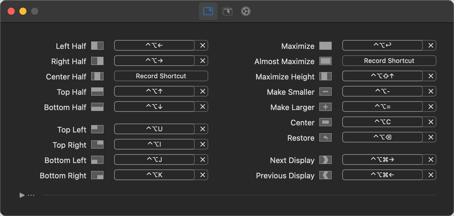 Rectangle keyboard shortcut