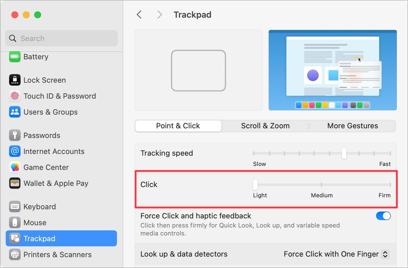 Reduce click feedback of trackpad