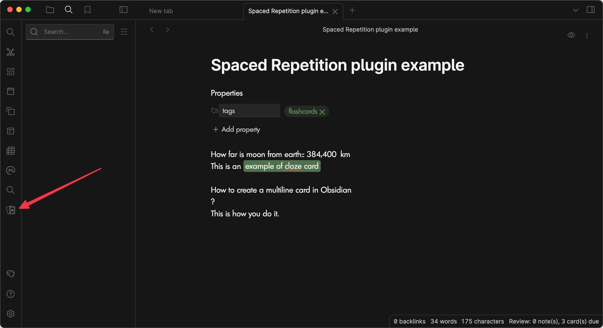 Spaced repetition plugin cards