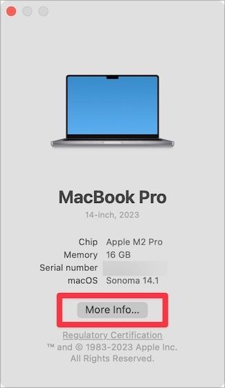 About this Mac page showing the More Info button