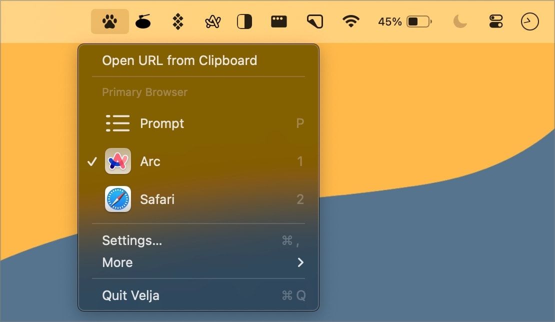 Velja menu bar