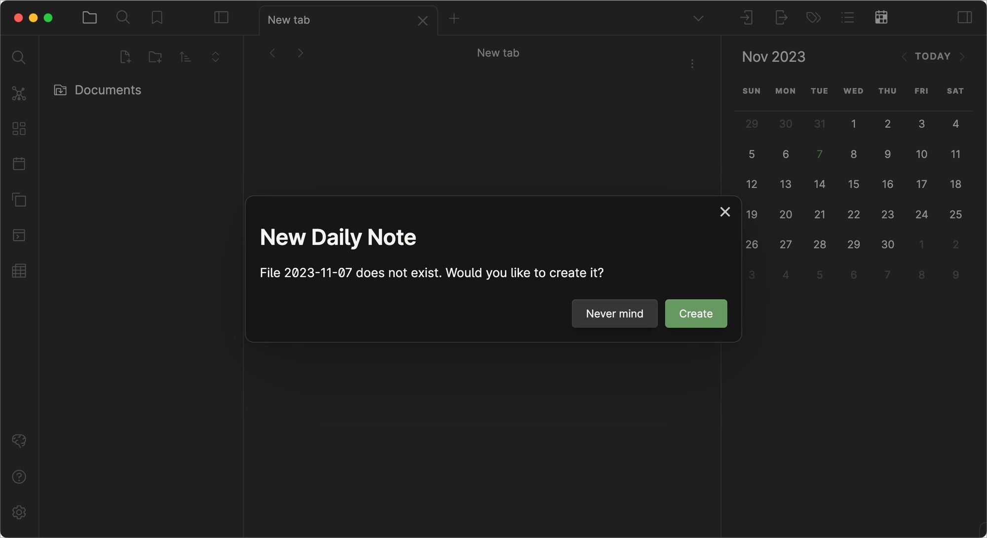 creating daily note using Obsidian calendar plugin