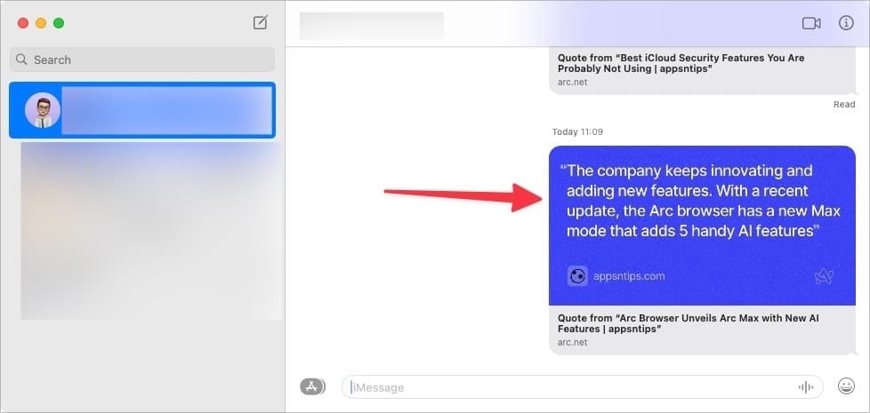 Arc browser quote rendering in iMessage