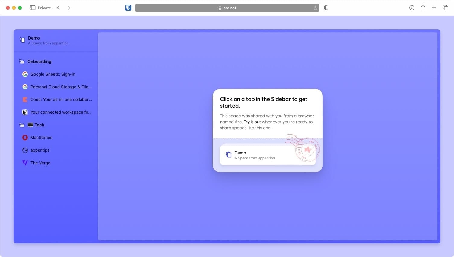 Arc browser shared space opened in Safari