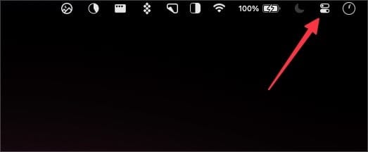 Mac Menu bar screenshot showing control center