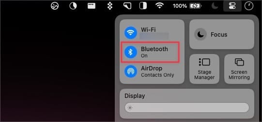 Control Center screenshot showing Bluetooth