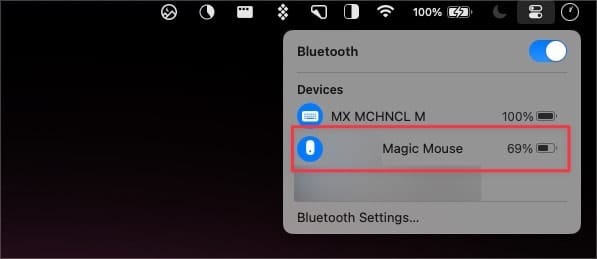 Magic Mouse Battery in Bluetooth Menu