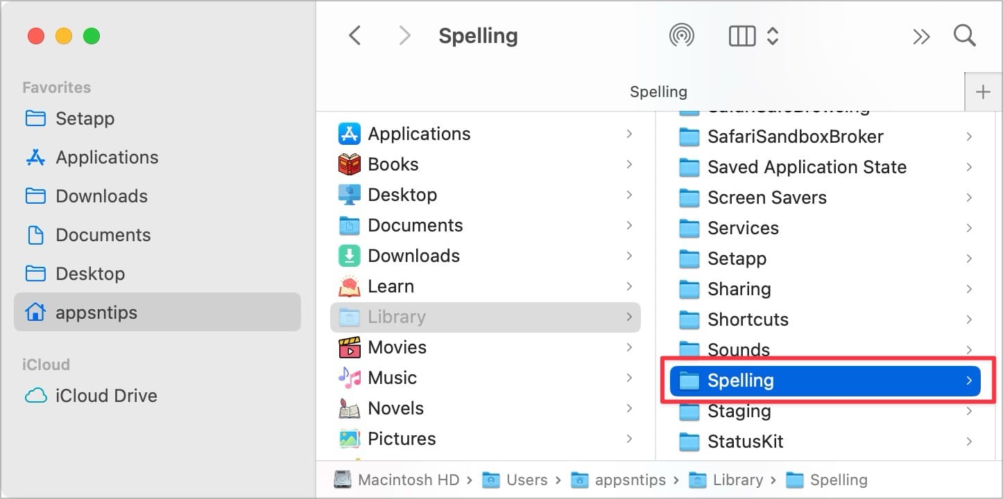 Spelling folder in Library