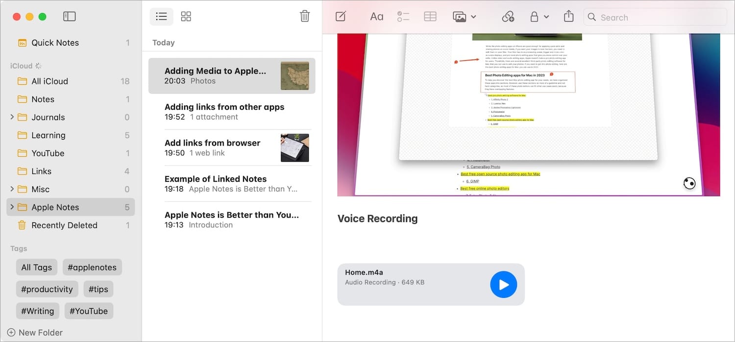 Adding Audio to Apple Notes