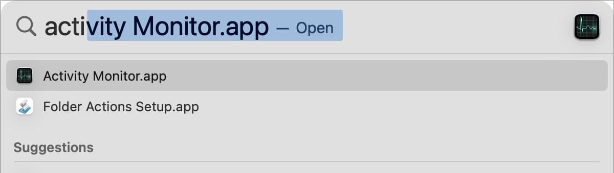 Launching activity monitor app using spotlight