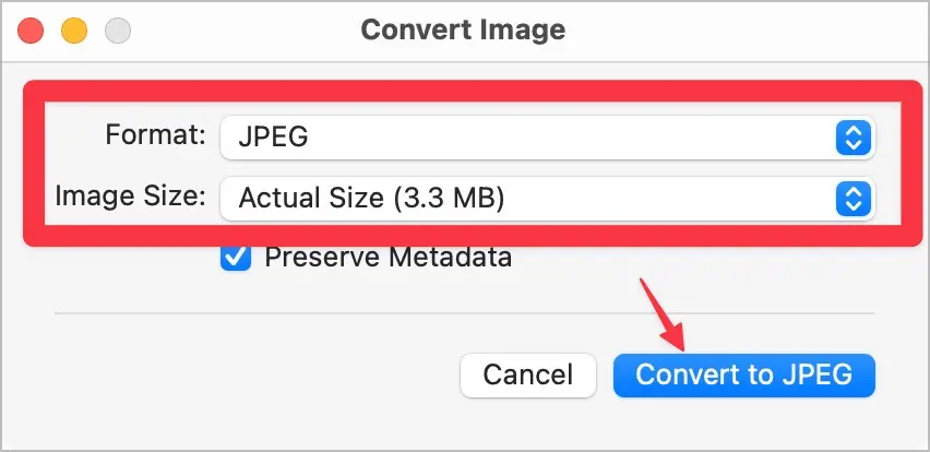 Convert to JPG options