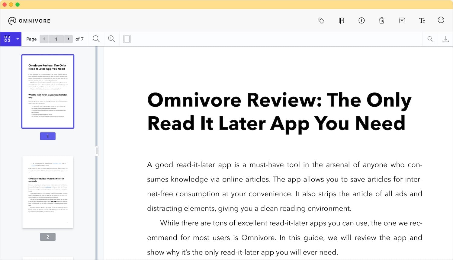 Reading PDF in Omnivore