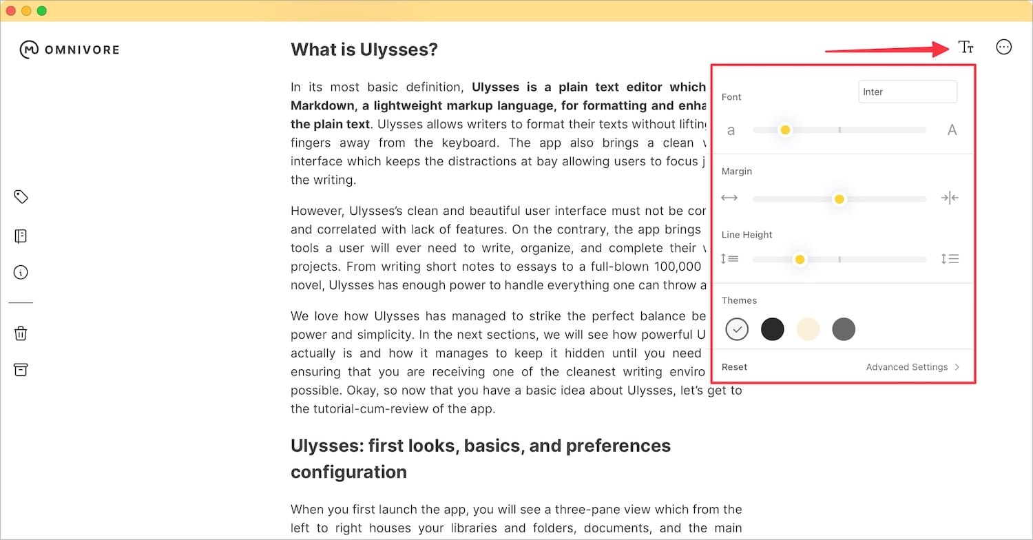 changing the reading interface in Omnivore