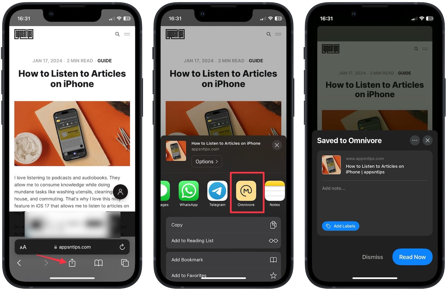 Saving articles to Omnivore on Mobile