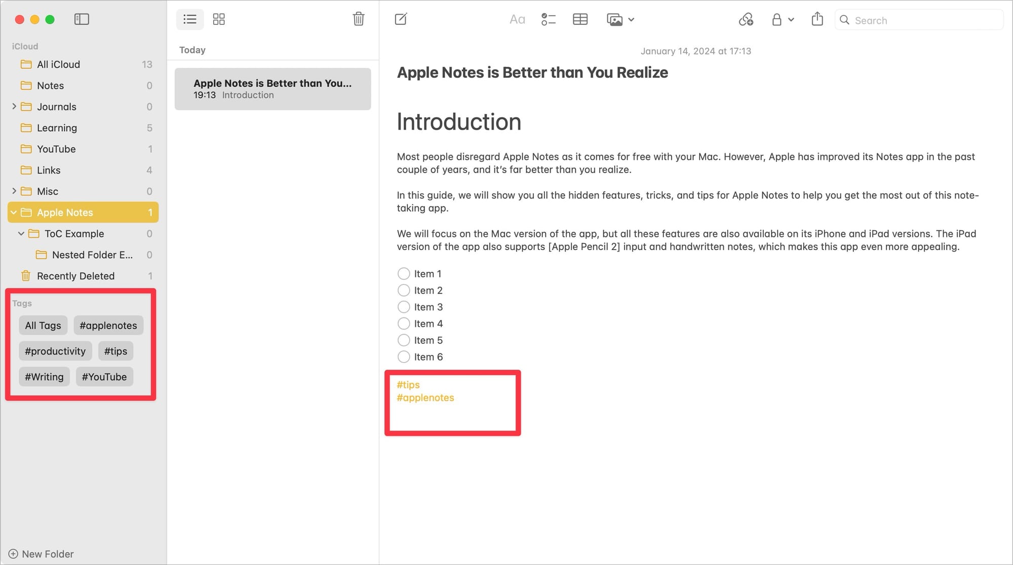 Using Tags in Apple Notes