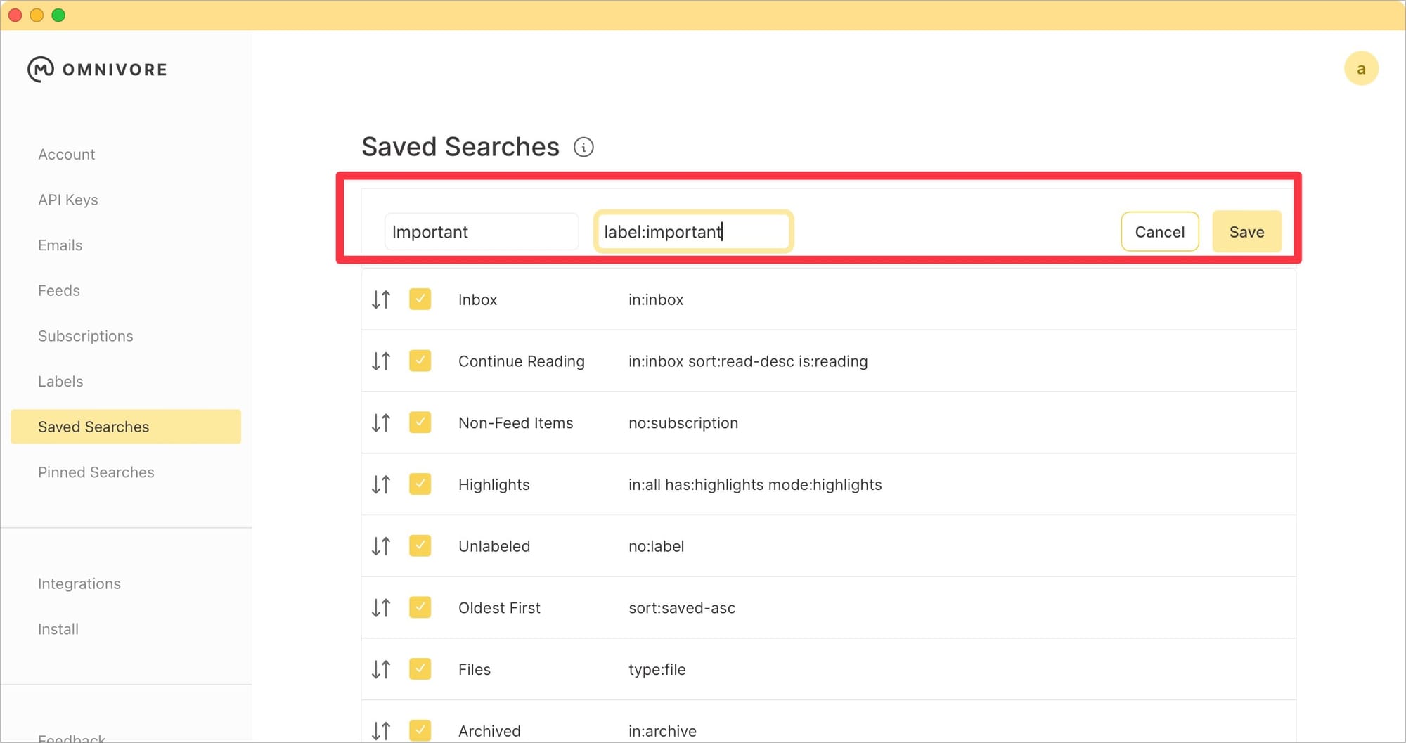creating a saved search