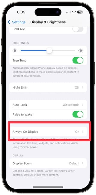 Always on Display option