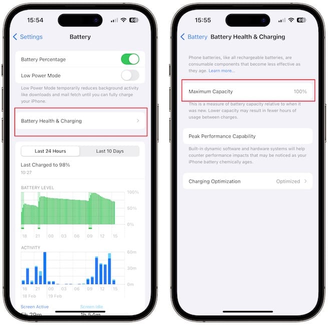 Checking battery health and charging