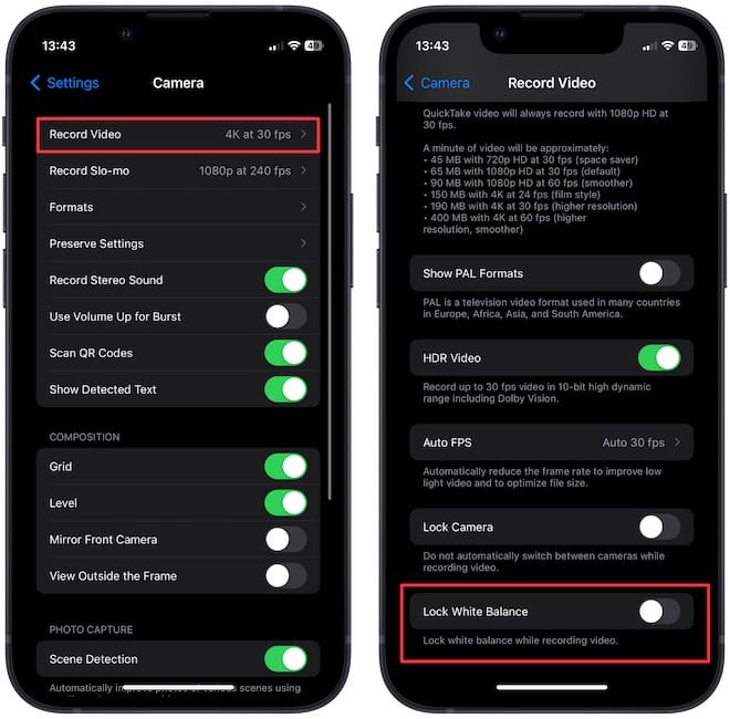 Record video settings