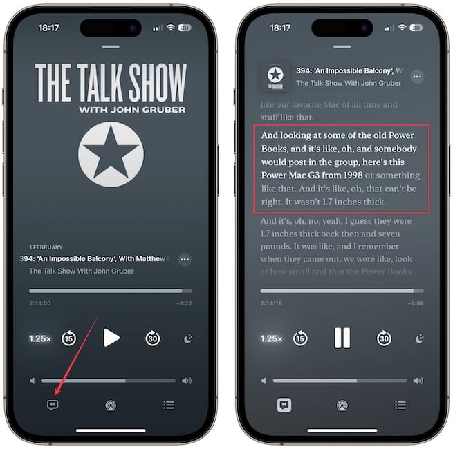 Apple Podcasts Transcript feature