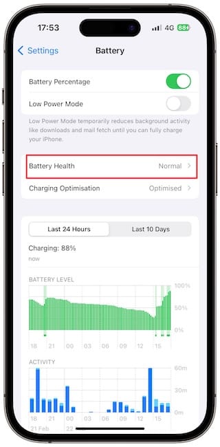 Battery settings page screenshot