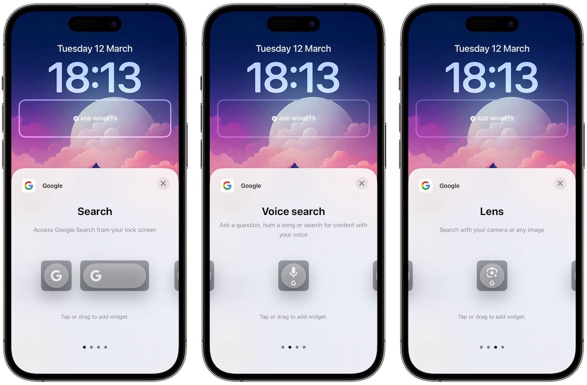 Google App lock screen widgets