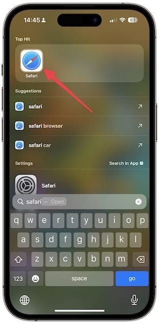 Safari in Spotlight Search on iPhone