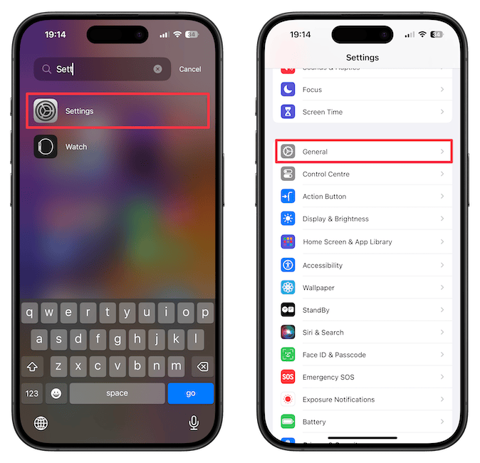 Opening General Settings on iPhone