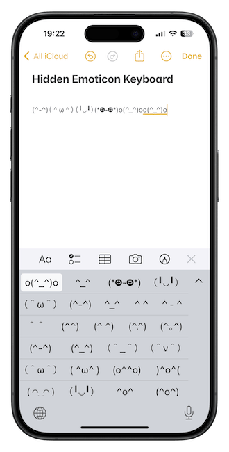 Emoticons typed in Notes app