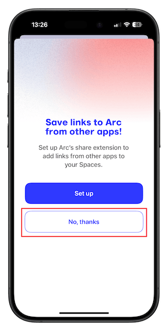 Arc Search Extension Set Up Screen